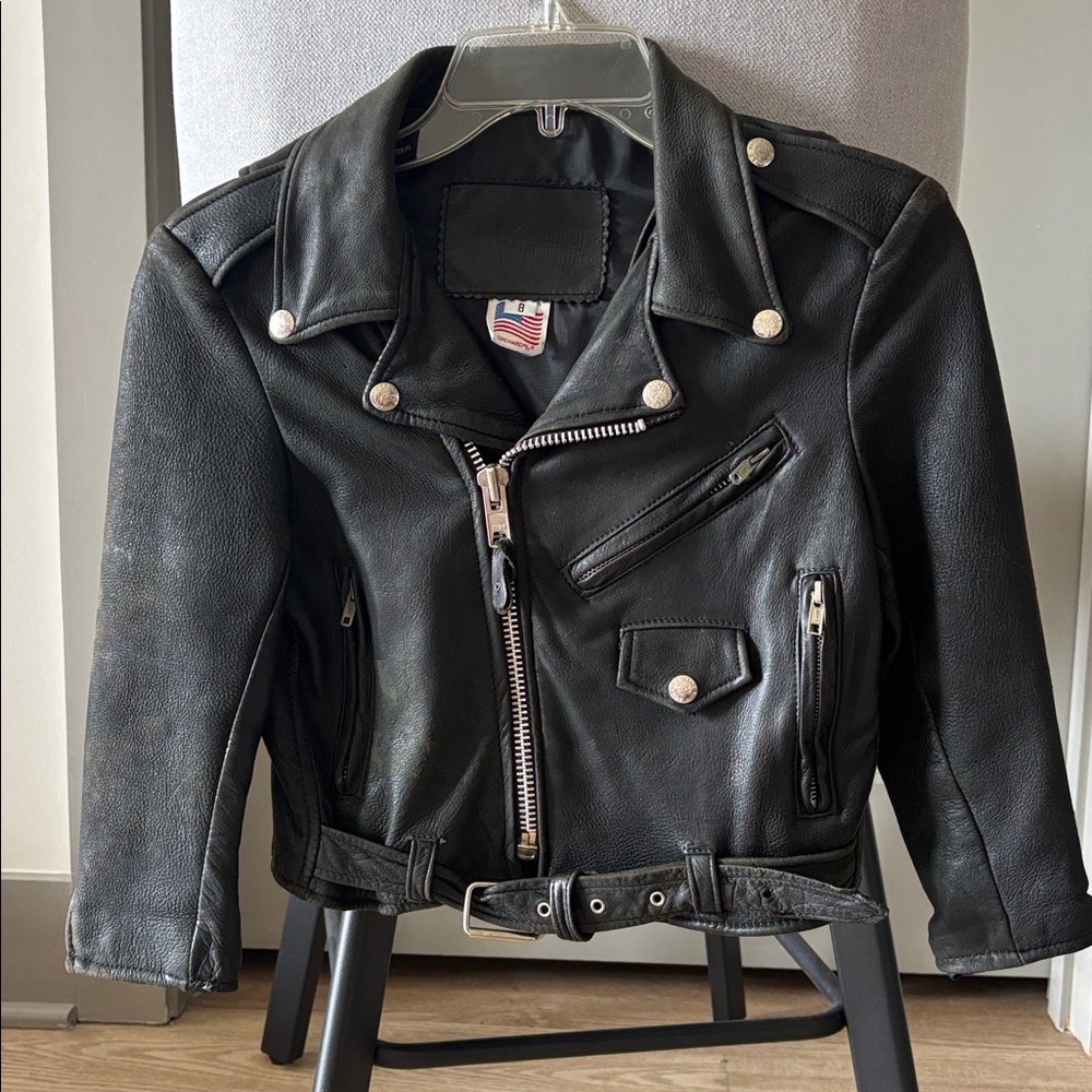 Black Leather Biker Jacket Boys size 8
